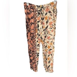 Anthropologie Floral Patterned Pants bright brown orange unique size 8 EUC